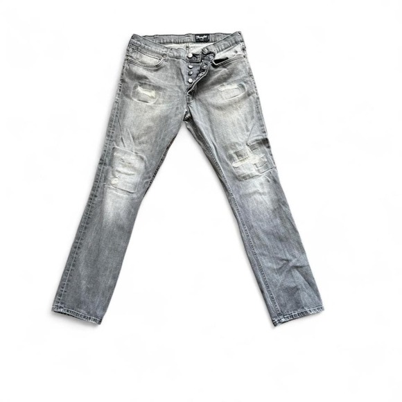Wrangler Spencer Men's Jeans - W38 L34 Gray Button Fly Distressed Straight Denim - Picture 1 of 6